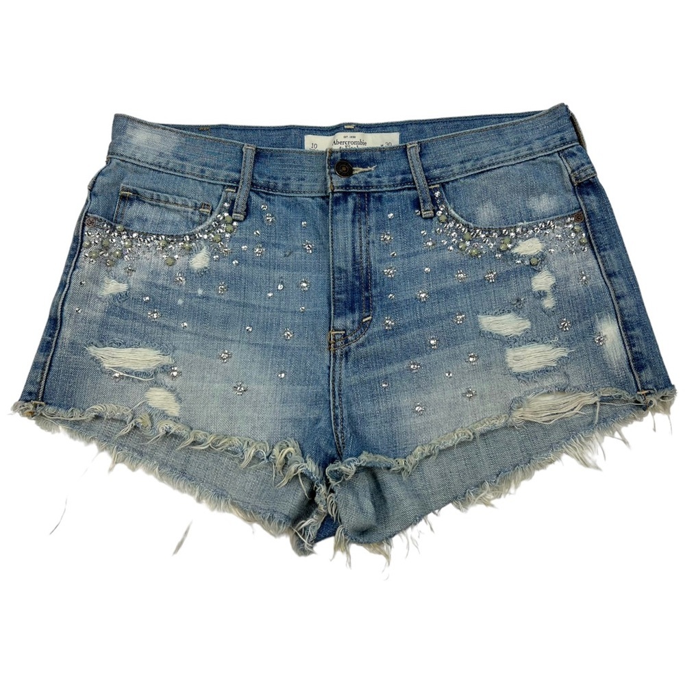 New Abercrombie & Fitch Distressed Bling Embellished Cut Off Shorts Size 10 W30